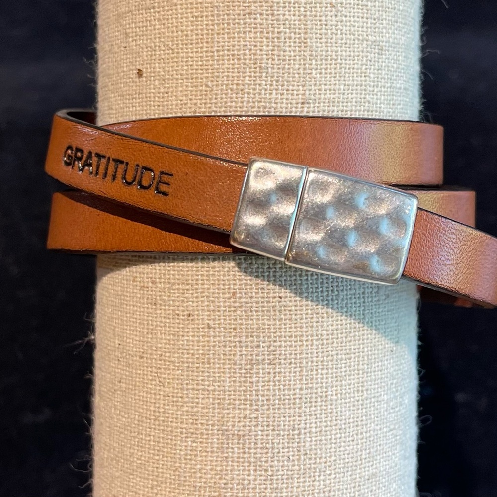 Leather Wrap Bracelet w/ Gratitude NEW